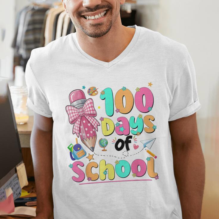 100th Day Of School Teacher Books 100 Days Of School Women Men's V-Neck T-Shirt 100th Day Of School Teacher Books 100 Days Of School Women Men's V-Neck T-Shirt