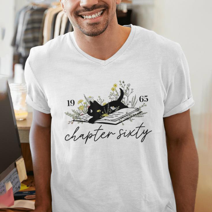 1965 Chapter Sixty Book Cat Lover 60th Birthday For Men Women Men's V-Neck T-Shirt