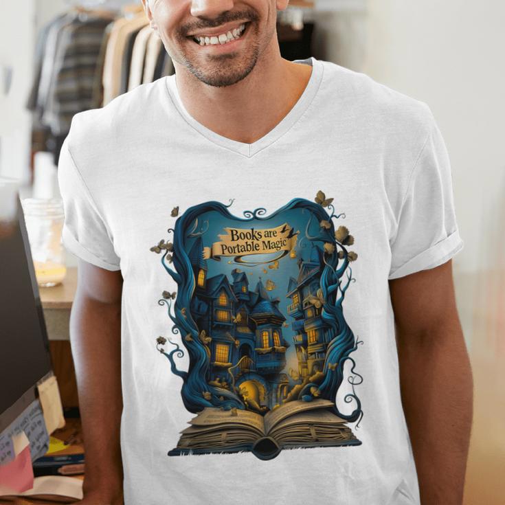 4 Books Are Portable Magic Bookish Reading Nerd Quote Men's V-Neck T-Shirt 4 Books Are Portable Magic Bookish Reading Nerd Quote Men's V-Neck T-Shirt