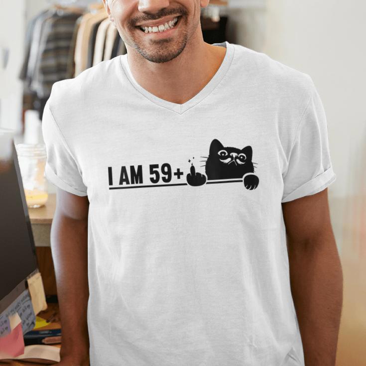 I Am 59 Plus 1 Middle Finger For A 60th Birthday Cat Mom Dad Men's V-Neck T-Shirt I Am 59 Plus 1 Middle Finger For A 60th Birthday Cat Mom Dad Men's V-Neck T-Shirt
