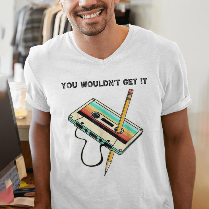 70s 80s 90s Retro Party Costume Nostalgia Cassette Men's V-Neck T-Shirt 70s 80s 90s Retro Party Costume Nostalgia Cassette Men's V-Neck T-Shirt