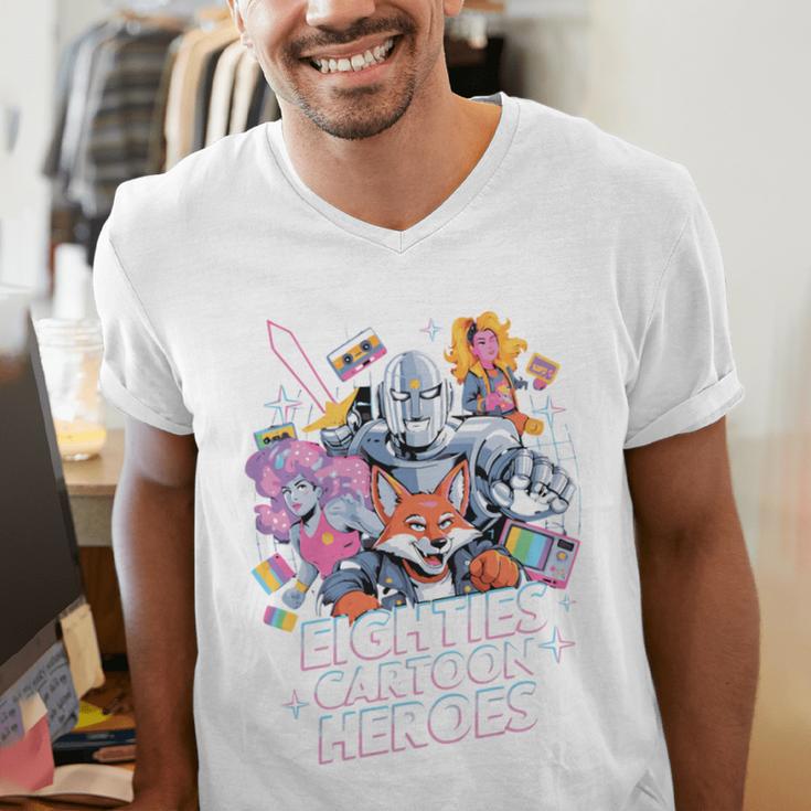 80's Cartoon Heroes Apparel For Retro Nostalgia Fans Men's V-Neck T-Shirt