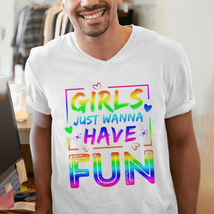 80's Girls Just Wanna Have Fun Nostalgia 1980s Style Premium Tri-Blend Men's V-Neck T-Shirt