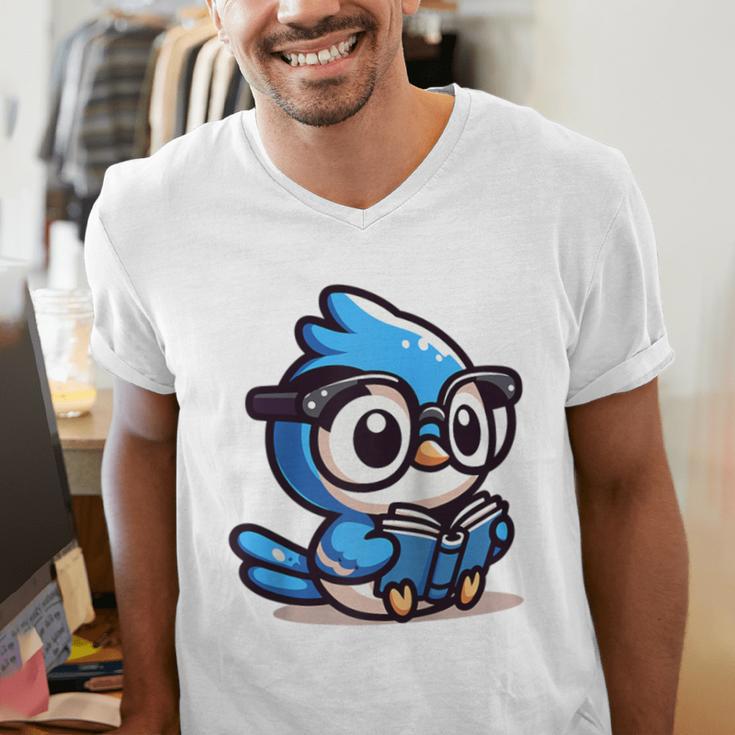 Adorable Book Lover Blue Jay With Reading Glasses Cute Raglan Baseball Tee Men's V-Neck T-Shirt Adorable Book Lover Blue Jay With Reading Glasses Cute Raglan Baseball Tee Men's V-Neck T-Shirt