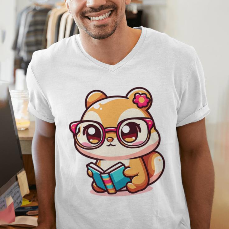 Adorable Book Lover Chipmunk With Reading Glasses Cute Premium Men's V-Neck T-Shirt Adorable Book Lover Chipmunk With Reading Glasses Cute Premium Men's V-Neck T-Shirt