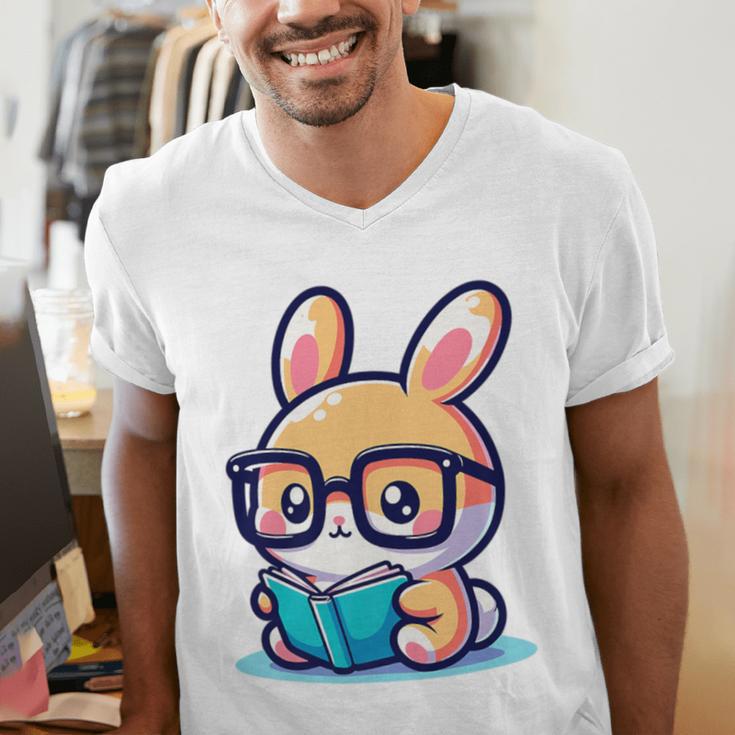 Adorable Book Lover Rabbit With Reading Glasses Cute Premium Men's V-Neck T-Shirt Adorable Book Lover Rabbit With Reading Glasses Cute Premium Men's V-Neck T-Shirt
