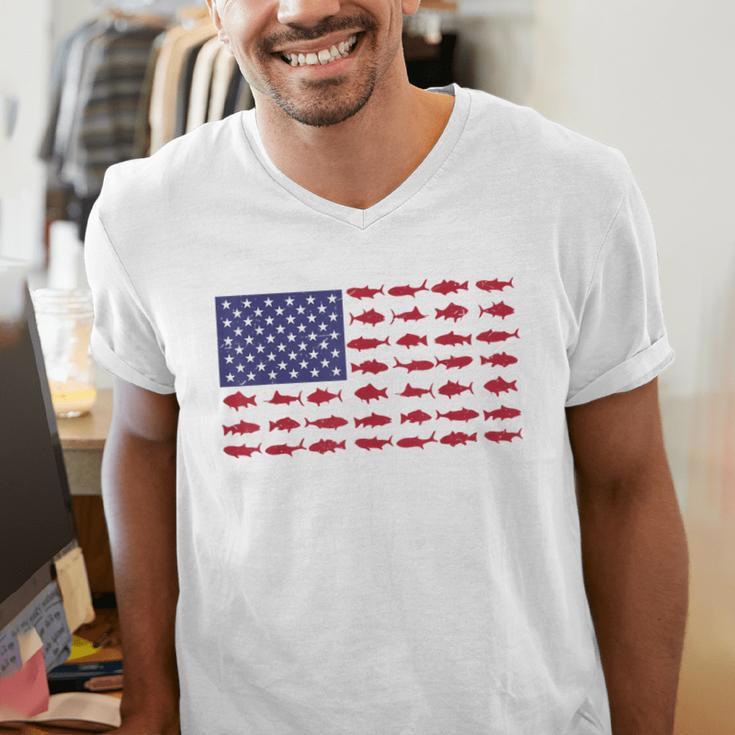 American Flag Fishing-Shirt Men Kids Bass Fish Dad Patriotic Men's V-Neck T-Shirt