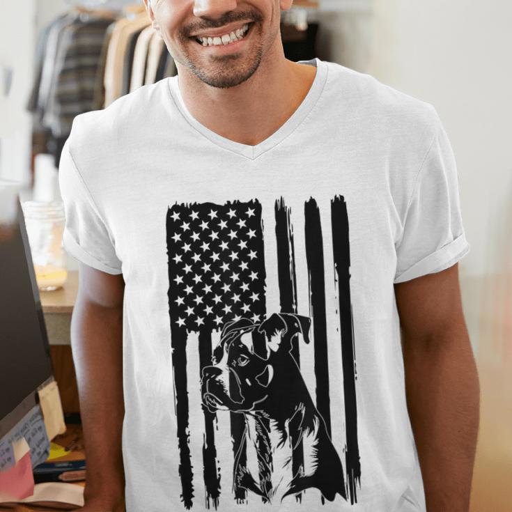 American Flag USA Patriot Boxer Dog Dad Men's V-Neck T-Shirt