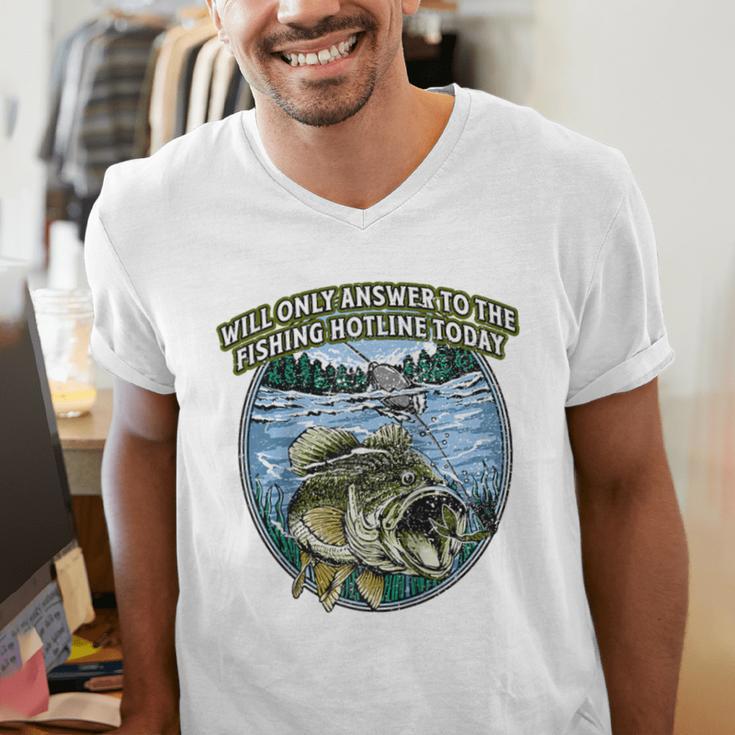 Answer To Fishing Hotline Introvert Humor Antisocial Raglan Baseball Tee Men's V-Neck T-Shirt Answer To Fishing Hotline Introvert Humor Antisocial Raglan Baseball Tee Men's V-Neck T-Shirt