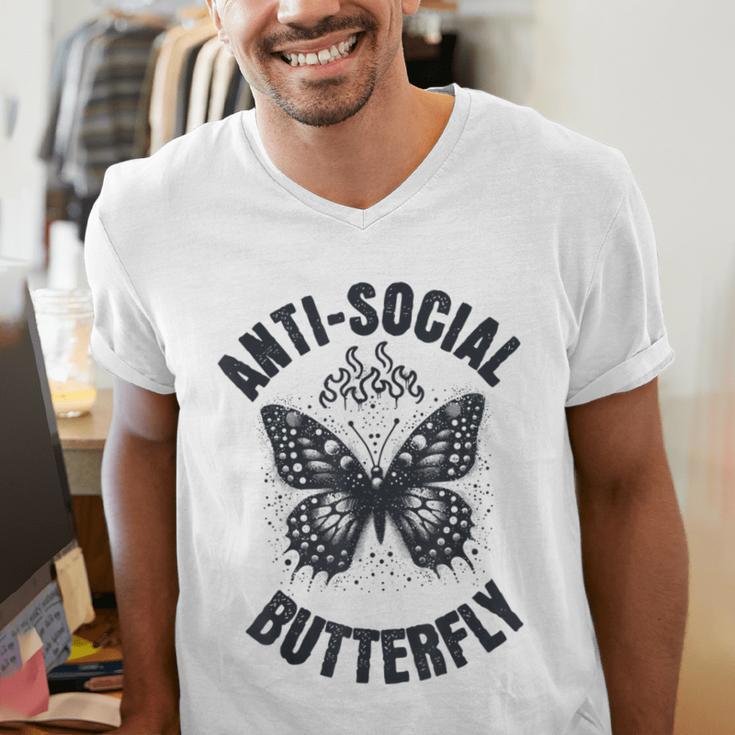 Anti-Social Butterfly Awkward Introvert Homebody Humor Men's V-Neck T-Shirt
