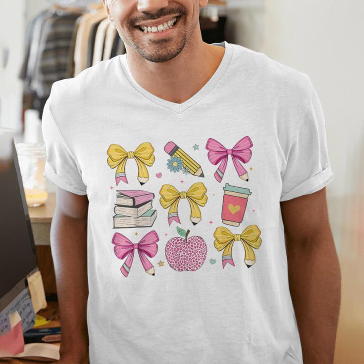 Apple Coquette Bow Books First Day Of School Back To School Men's V-Neck T-Shirt Apple Coquette Bow Books First Day Of School Back To School Men's V-Neck T-Shirt