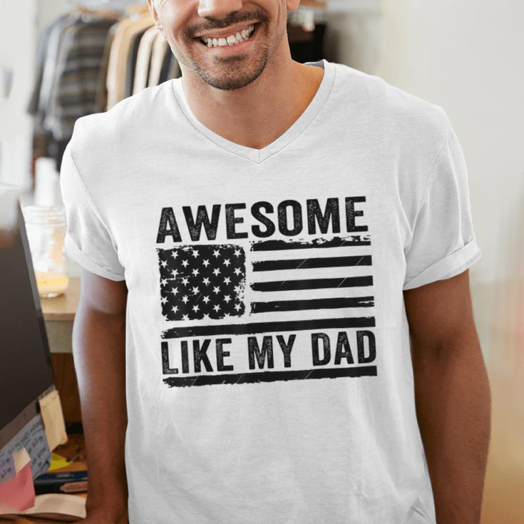 Awesome Like My Dad Fathers Day Usa Flag Dad Husband Family Men's V-Neck T-Shirt