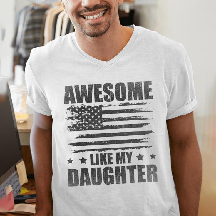 Awesome Like My Daughter Mom Dad American Flag Men's V-Neck T-Shirt