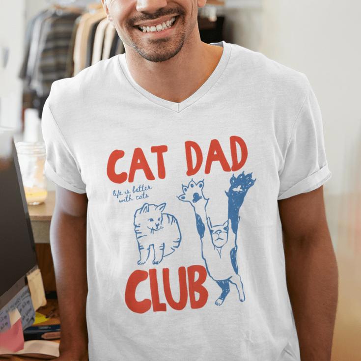 ON Back Cat Dad Club Life Is Better With Cats Father's Day Men's V-Neck T-Shirt ON Back Cat Dad Club Life Is Better With Cats Father's Day Men's V-Neck T-Shirt
