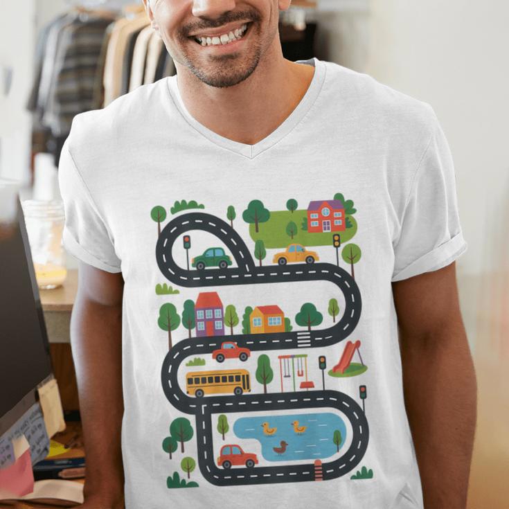 On Back Tired Dads Club Car Race Track On Dad Daddy Men's V-Neck T-Shirt