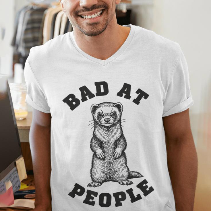 Bad At People Ferret Introvert Saying Slogan Men's V-Neck T-Shirt