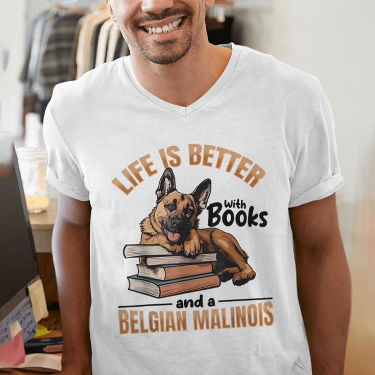 Belgian Malinois Dog Breed Life Is Better With Books And a Men Women Kids Men's V-Neck T-Shirt
