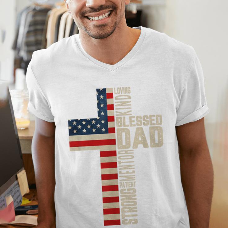 Blessed Dad Christian From Daughter Son Jesus Patriotic Men's V-Neck T-Shirt
