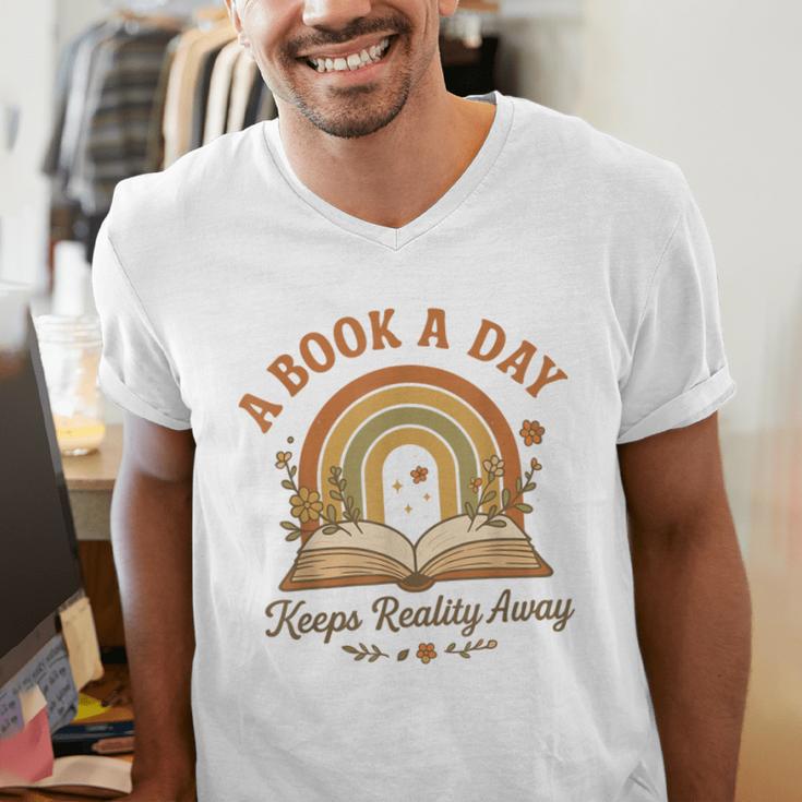 A Book A Day Keeps Reality Away Reading Men's V-Neck T-Shirt