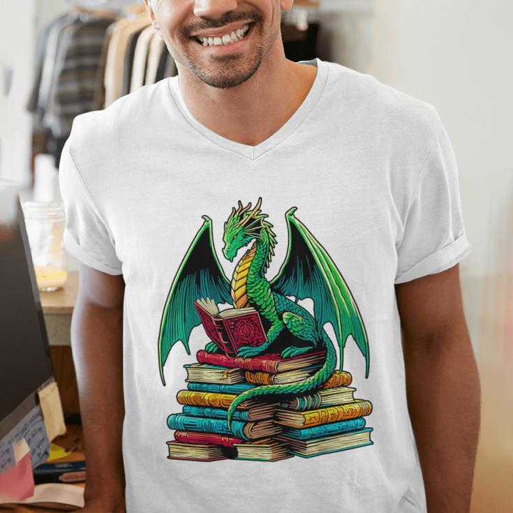 Book Dragon Reading Books Men's V-Neck T-Shirt