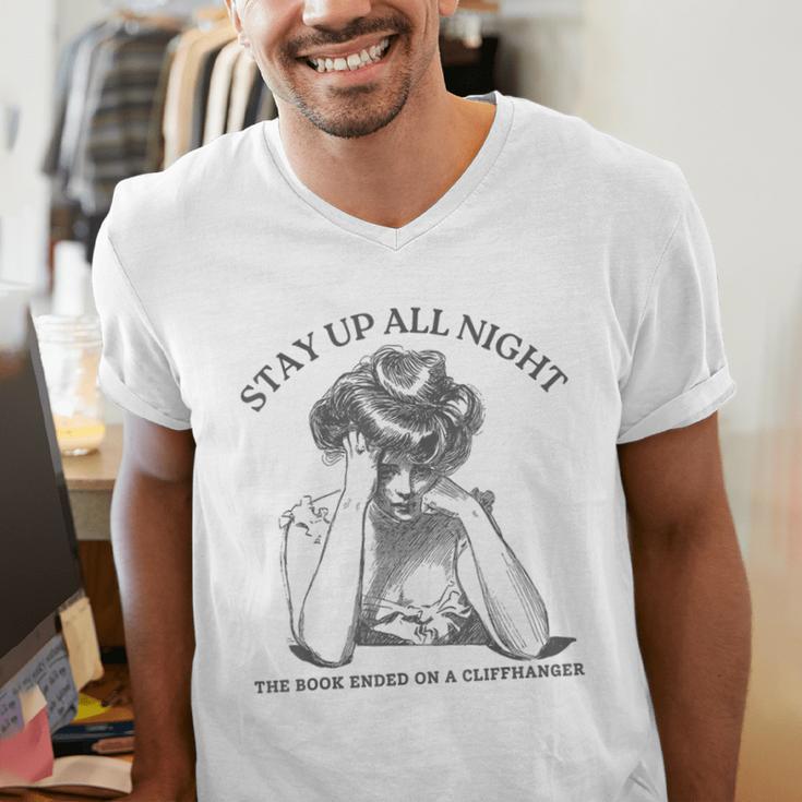 The Book Ended On a Cliffhanger Cute Book Lover Teach Men's V-Neck T-Shirt