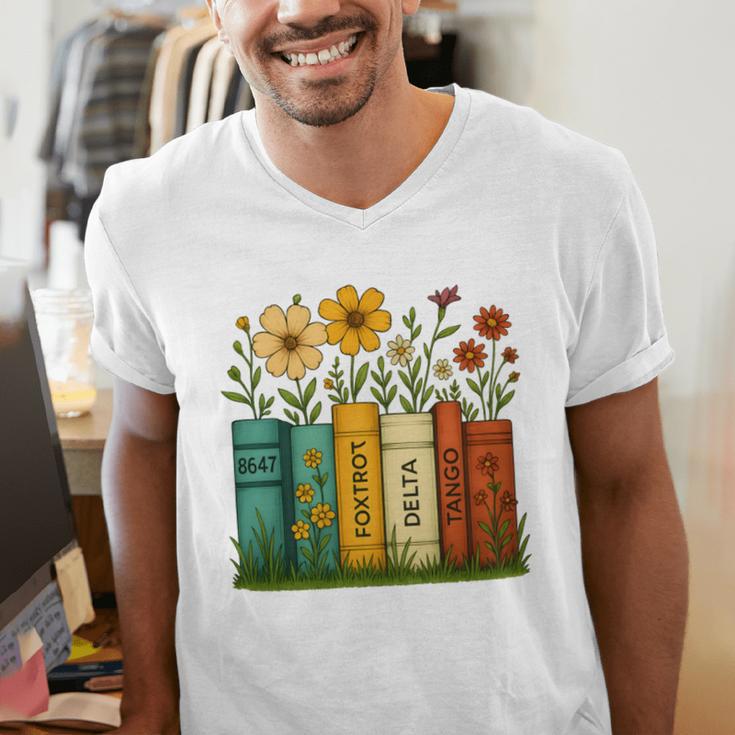 Book Flower 8647 Foxtrots Deltas Tangos Men's V-Neck T-Shirt Book Flower 8647 Foxtrots Deltas Tangos Men's V-Neck T-Shirt
