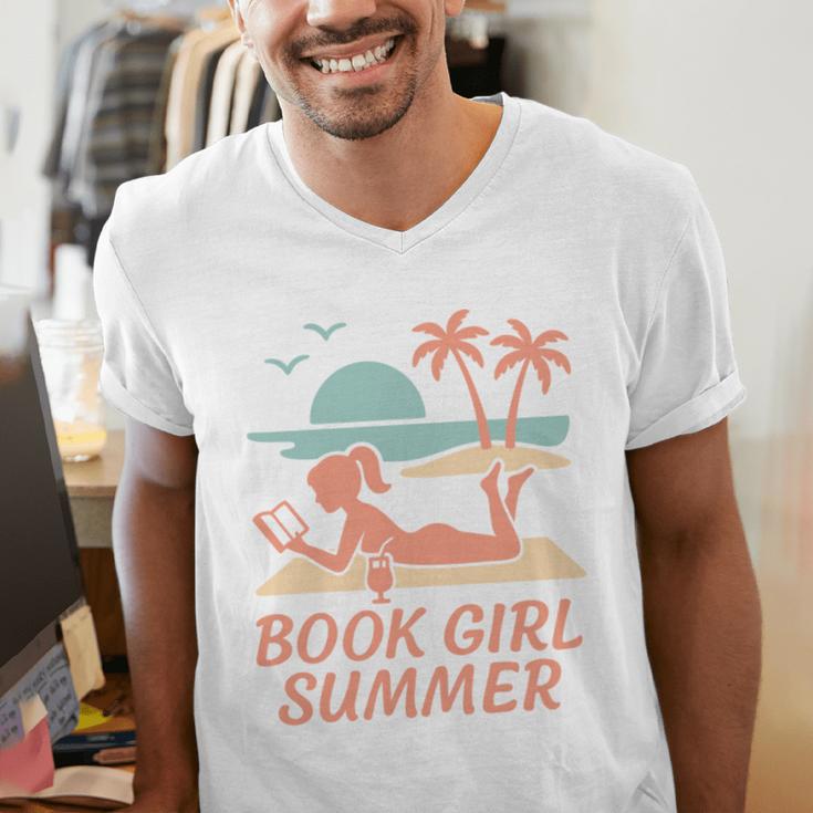 Book Girl Summer Book Reading Retro Sunset Men's V-Neck T-Shirt