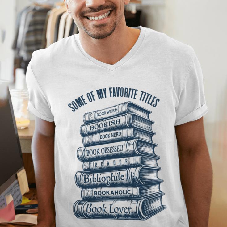 Book Lover Bookish Reader Bibliophile Book Nerd Titles Men's V-Neck T-Shirt