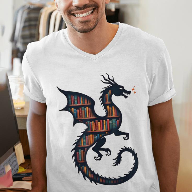Book Lover Bookworm Reading Books Dragon Men's V-Neck T-Shirt