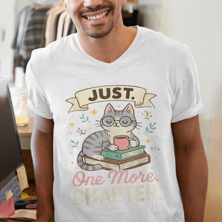 Book Lover Cute Cat Coffee Just 1 More Chapter Cozy Reading Men's V-Neck T-Shirt