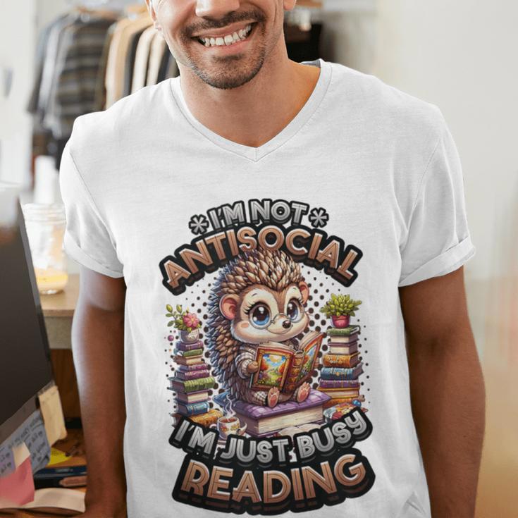 Book Lover Hedgehog Reading Books Introvert Bookworm Men's V-Neck T-Shirt Book Lover Hedgehog Reading Books Introvert Bookworm Men's V-Neck T-Shirt