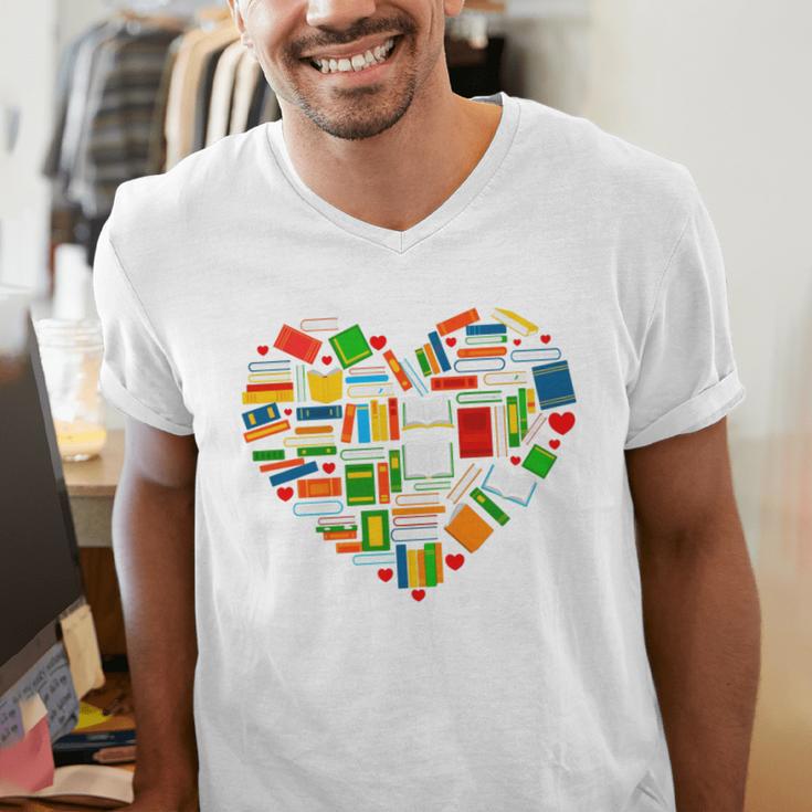 Book Lover Librarian Books Heart Valentine Men's V-Neck T-Shirt