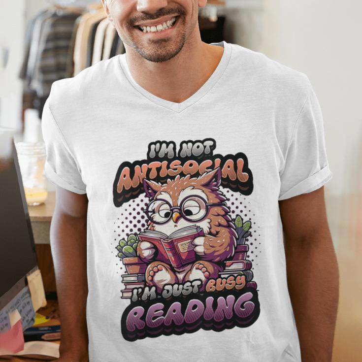 Book Lover Owl Reading Books Introvert Bookworm Men's V-Neck T-Shirt Book Lover Owl Reading Books Introvert Bookworm Men's V-Neck T-Shirt