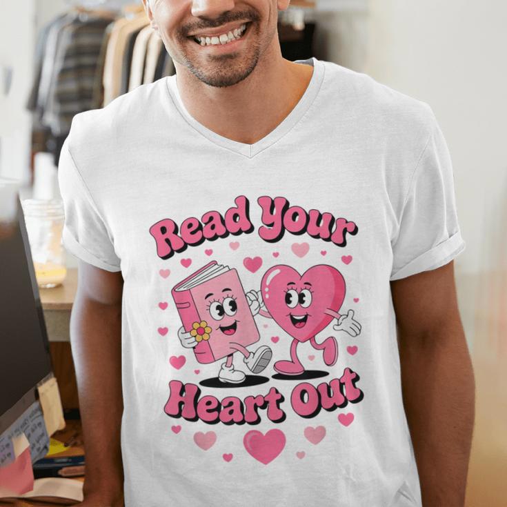 Book Lover Read Your Heart Out Teacher Kids Valentines Men's V-Neck T-Shirt Book Lover Read Your Heart Out Teacher Kids Valentines Men's V-Neck T-Shirt