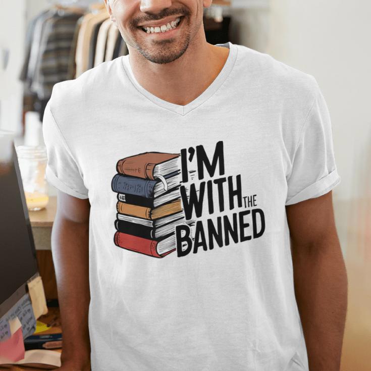 Book Lovers Im With The Banned Books For Reading Librarian Men's V-Neck T-Shirt