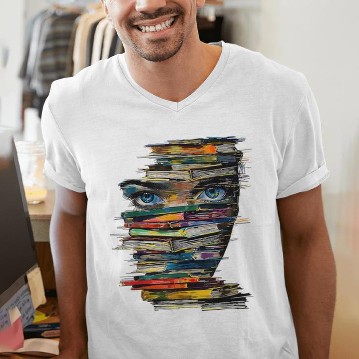 Book Women Graphic Art Colorful Eyes Men's V-Neck T-Shirt Book Women Graphic Art Colorful Eyes Men's V-Neck T-Shirt