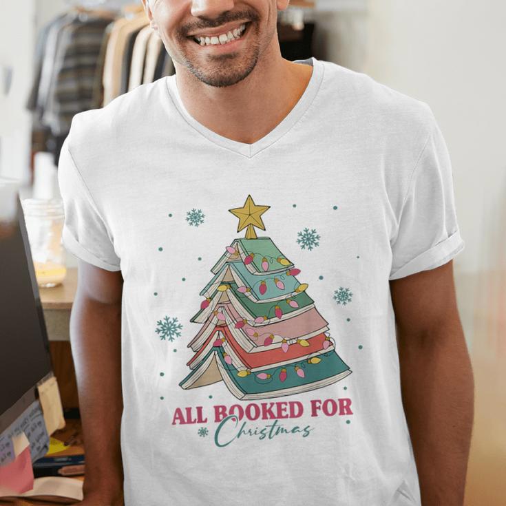 All Booked For Christmas Book Christmas Tree Lights Bookish Men's V-Neck T-Shirt