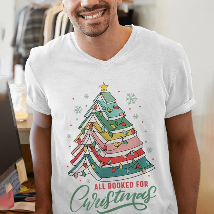 All Booked For Christmas Book Xmas Tree Lights Reading Girly Men's V-Neck T-Shirt All Booked For Christmas Book Xmas Tree Lights Reading Girly Men's V-Neck T-Shirt