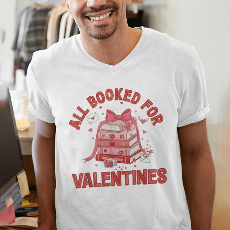 All Booked For Valentines Bow Heart Book Lover Valentine Day Men's V-Neck T-Shirt