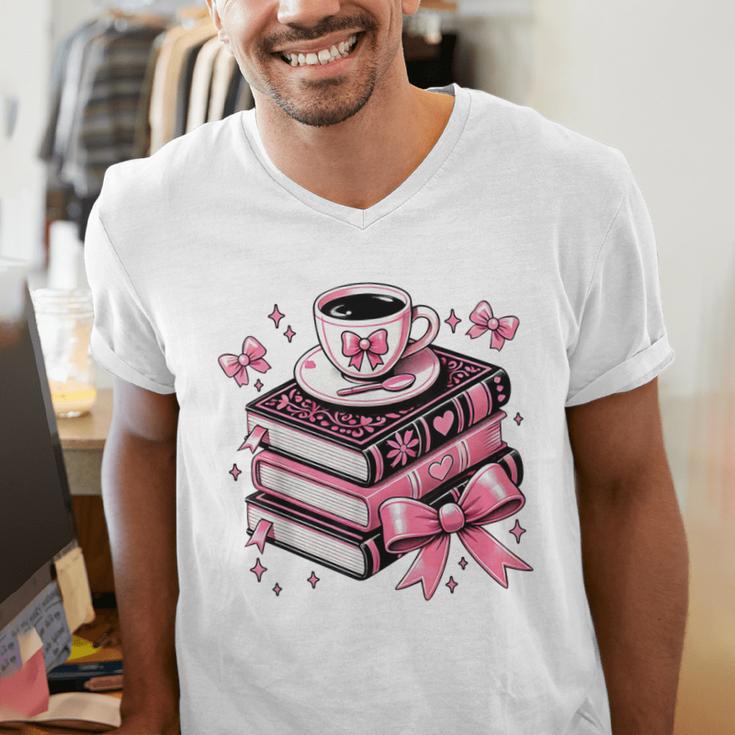 All Booked For Valentine's Teacher Coquette Bow Coffee Book Men's V-Neck T-Shirt