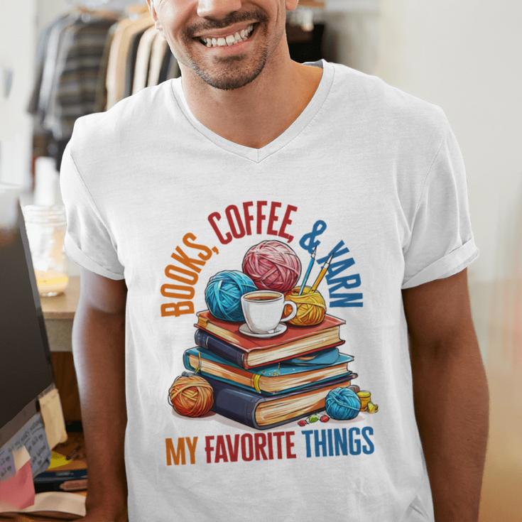 Books Coffee & Yarn Lover My Favorite Things Men's V-Neck T-Shirt Books Coffee & Yarn Lover My Favorite Things Men's V-Neck T-Shirt