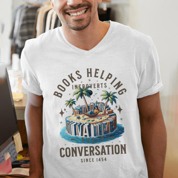 Books Helping Introvert Avoid Conversation Men's V-Neck T-Shirt