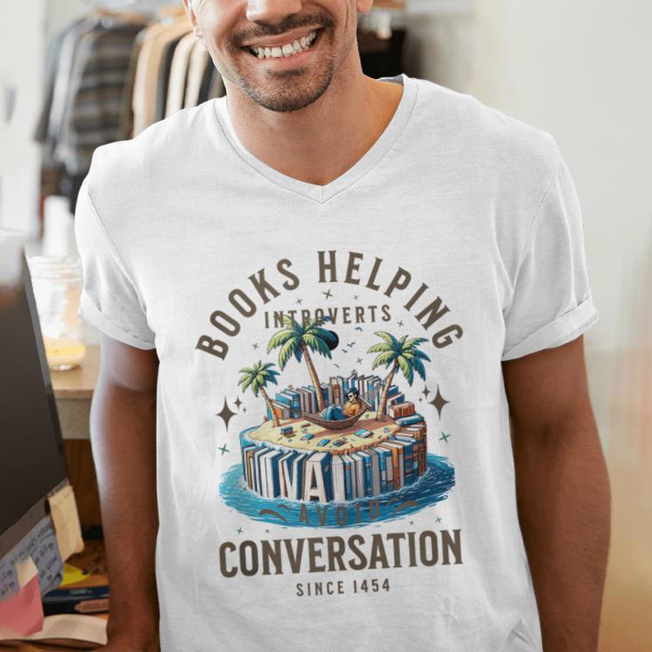 Books Helping Introvert Avoid Conversation Men's V-Neck T-Shirt Books Helping Introvert Avoid Conversation Men's V-Neck T-Shirt