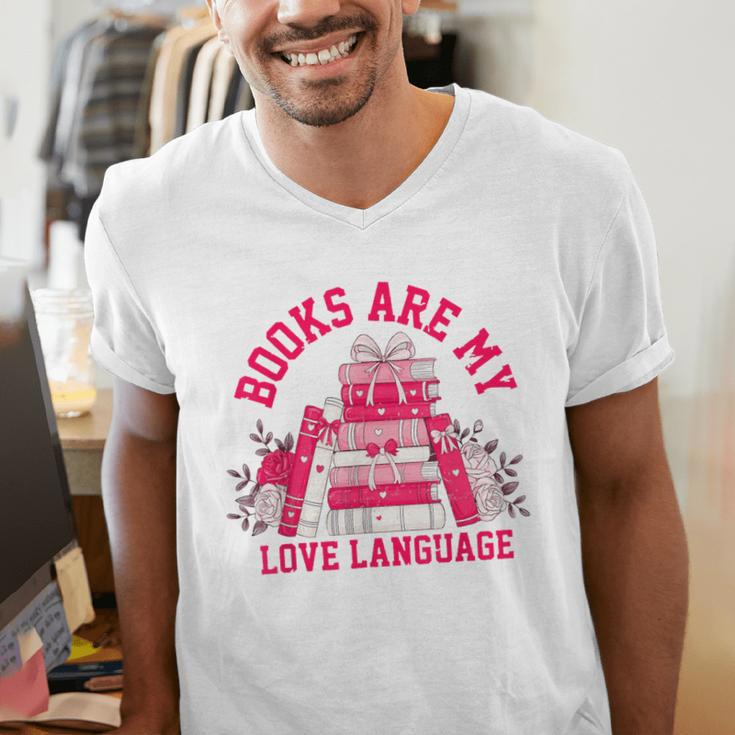 Books Are My Love Language Valentine Book Lover Men's V-Neck T-Shirt Books Are My Love Language Valentine Book Lover Men's V-Neck T-Shirt