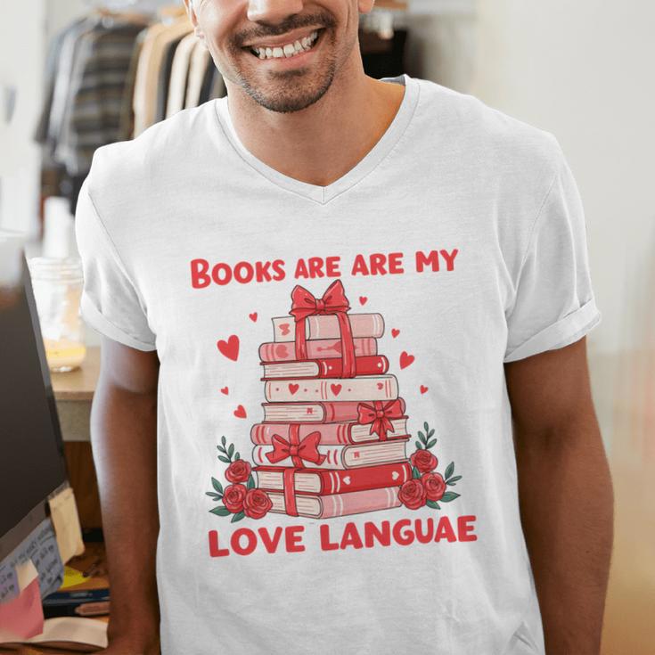 Books Are My Love Language Valentine Book Reading Teacher Men's V-Neck T-Shirt