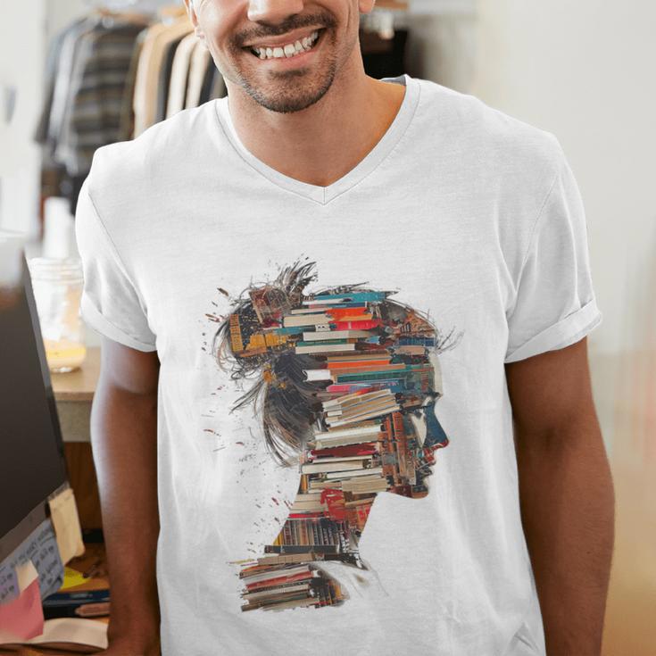 Books Lover Women Art Colorful Drawing Graphic Books Men's V-Neck T-Shirt