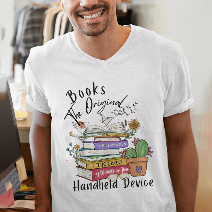 Books Original Handheld Device Reader Literacy Book Lover Men's V-Neck T-Shirt