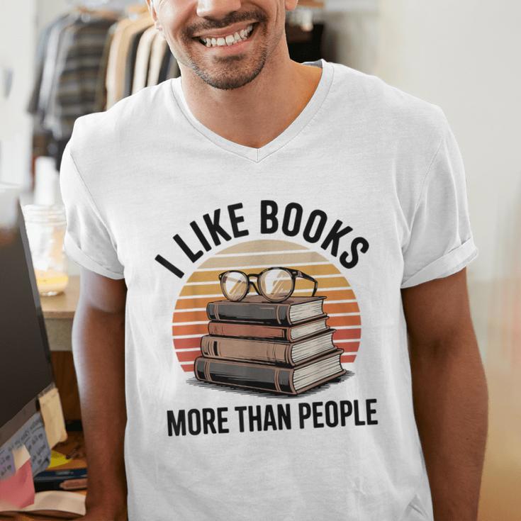 I Like Books More Than People Glasses Men's V-Neck T-Shirt