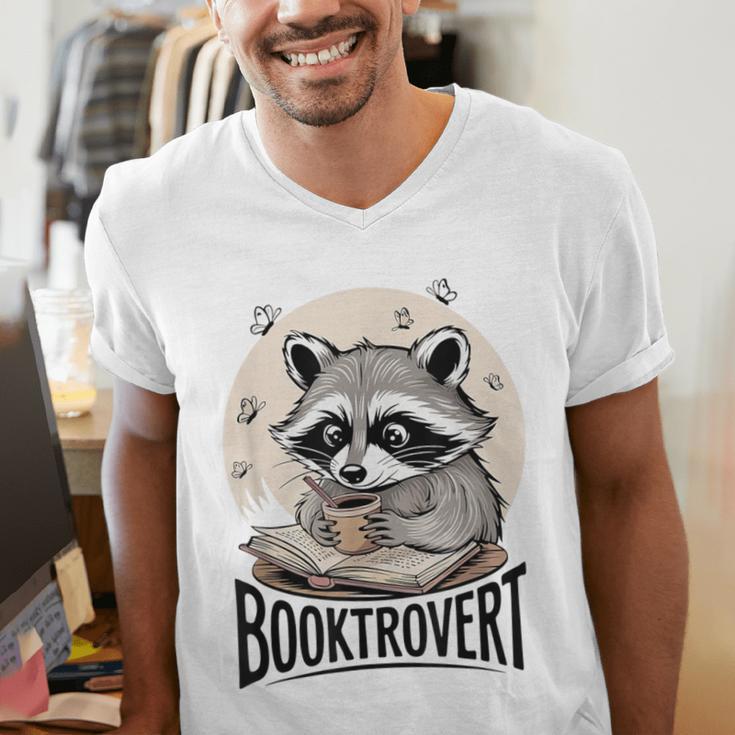 Booktrovert Raccoon Reading And Coffee For Book Lover Men's V-Neck T-Shirt Booktrovert Raccoon Reading And Coffee For Book Lover Men's V-Neck T-Shirt