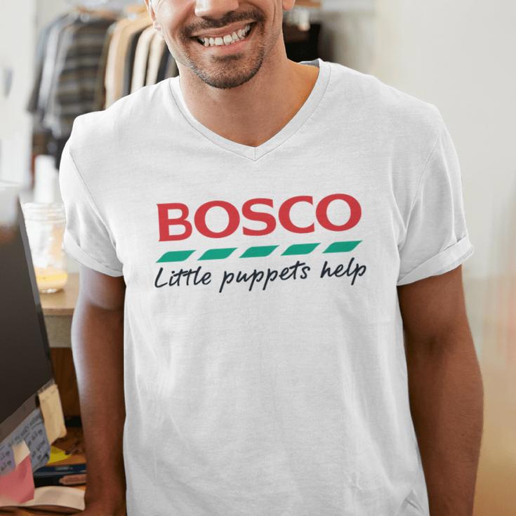 Bosco Little Puppets Help Irish Nostalgia Retro 80s Premium Tri-Blend Men's V-Neck T-Shirt
